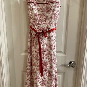Strapless red and cream summer dress